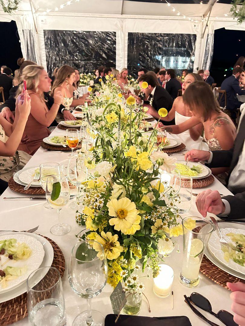 Table setting of flowers.